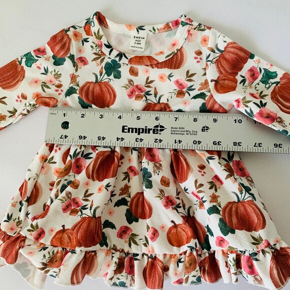 Shein Pumpkin Dress Baby Girl 3-6 Months White Orange Long Sleeve Ruffle Holiday - Picture 5 of 9